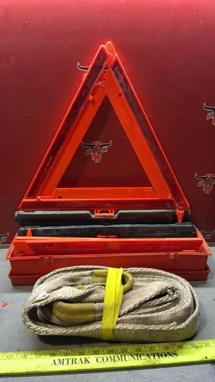 Tow Strap & Reflective Road Flares.