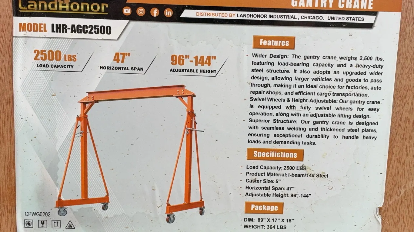 Landhonor 2500 LBS. Gantry Crane Unused