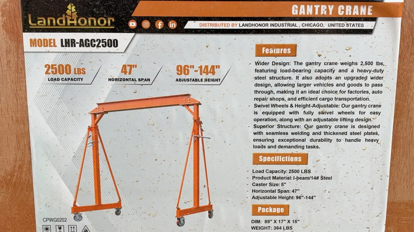 Landhonor 2500 LBS. Gantry Crane Unused