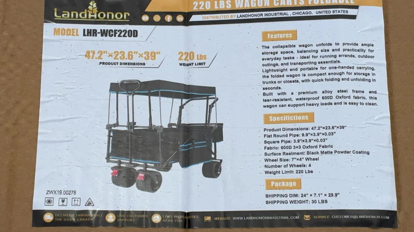Landhonor 22LB Foldable Wagon Cart Unused