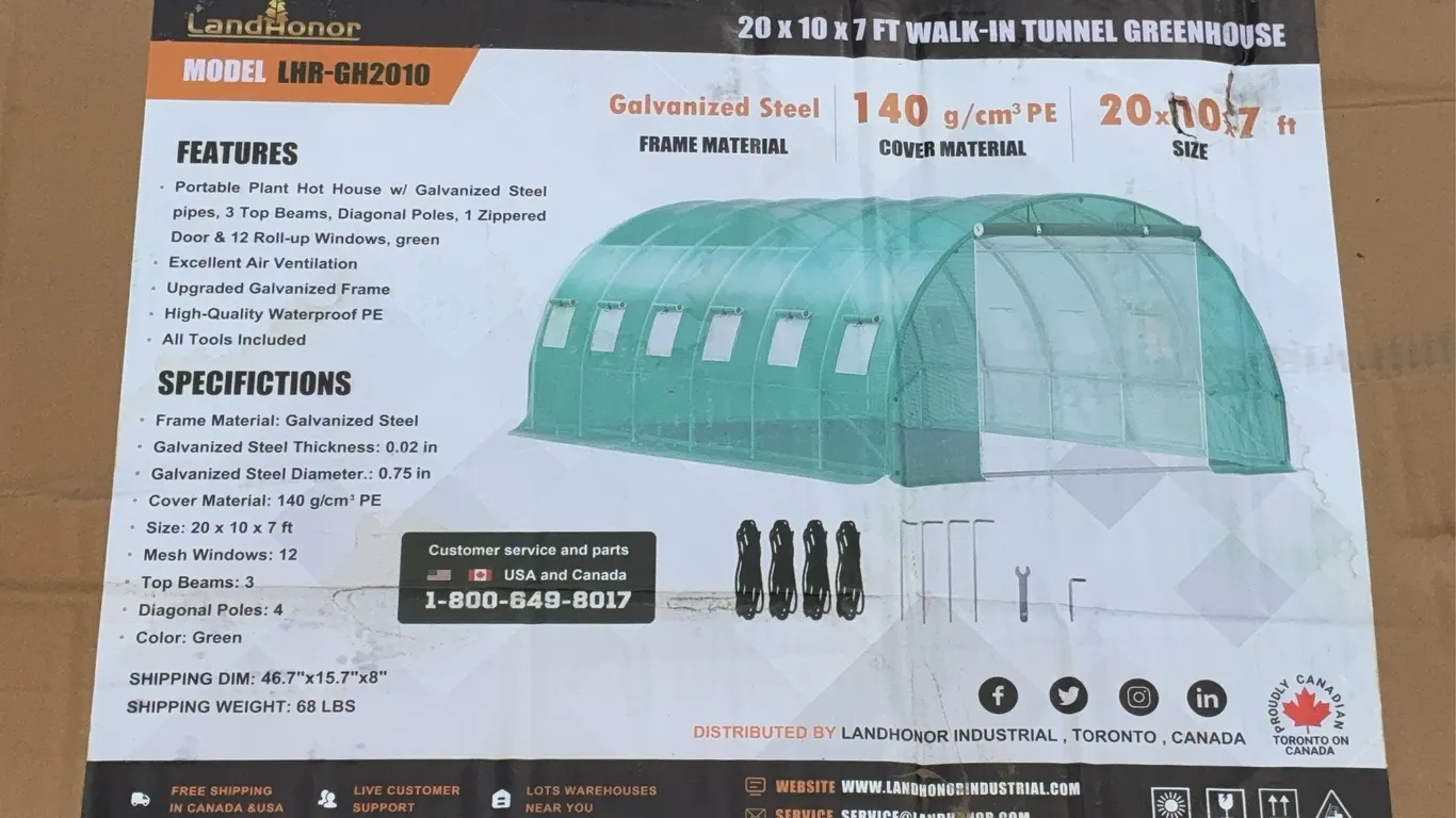 Landhonor 20x10x7 FT. Tunnel Greenhouse Unused