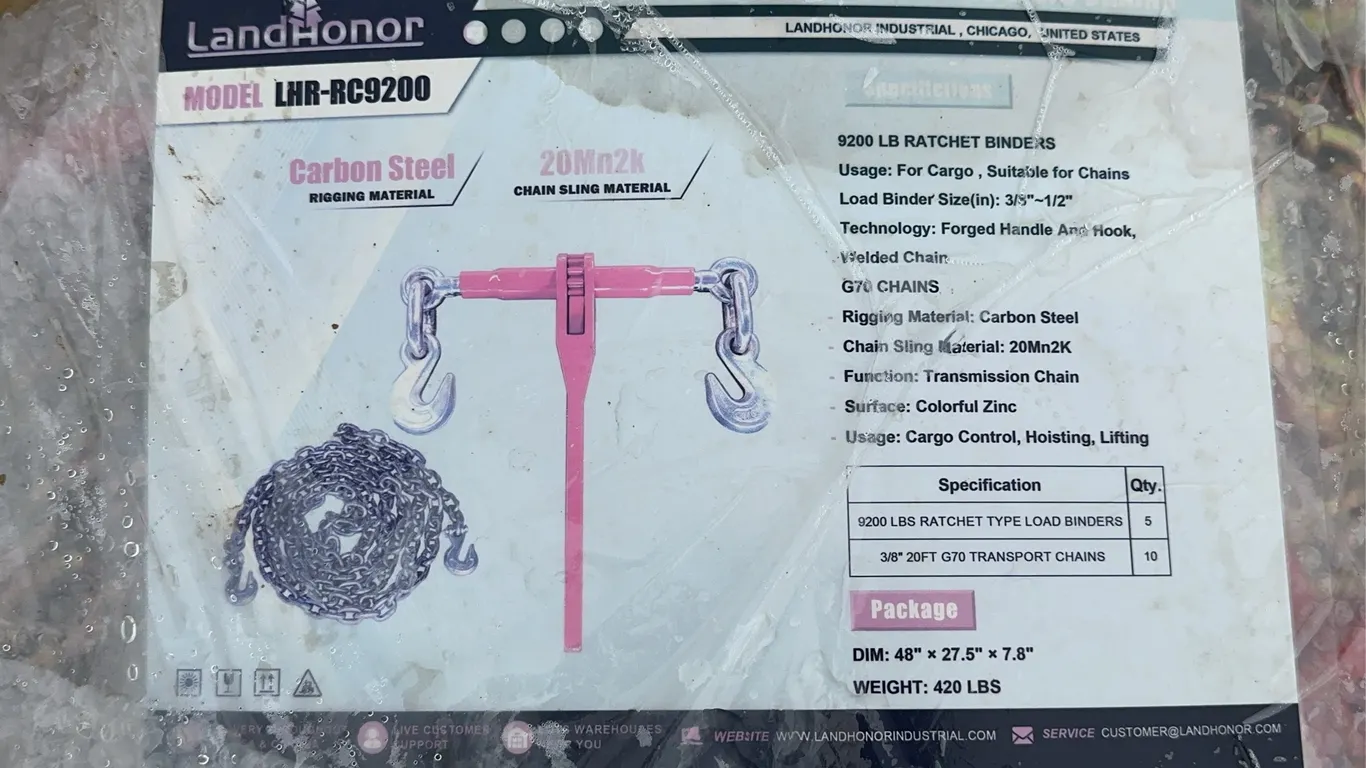 Landhonor 9200 LBS Ratchet Binders & G70 Chains Unused