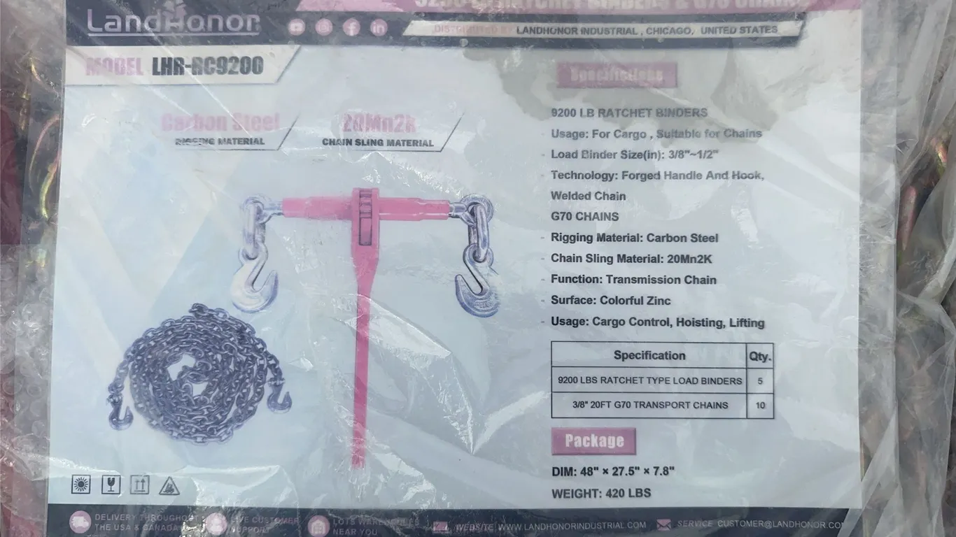 Landhonor 9200 LBS Ratchet Binders & G70 Chains Unused