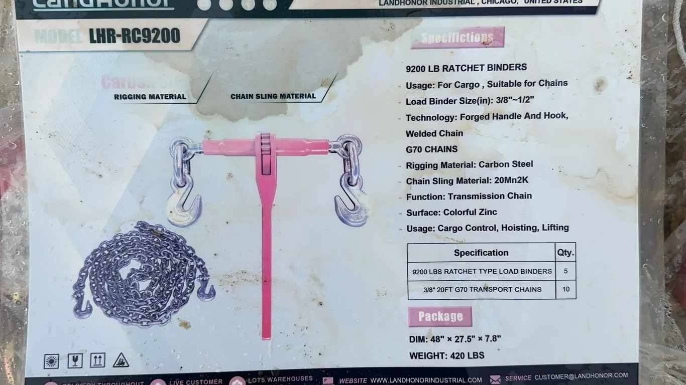 Landhonor 9200 LBS Ratchet Binders & G70 Chains Unused