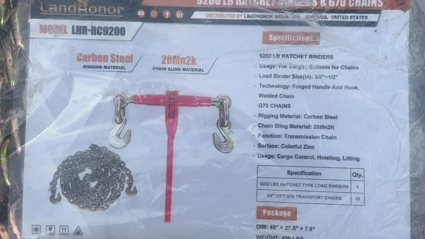 Landhonor 9200 LBS Ratchet Binders & Chains Unused