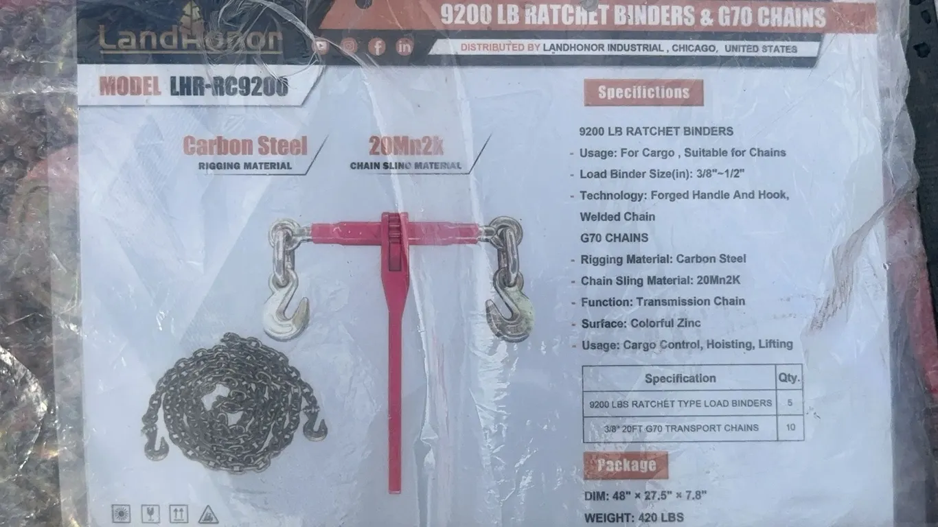Landhonor 9200 LBS Ratchet Binders & Chains Unused