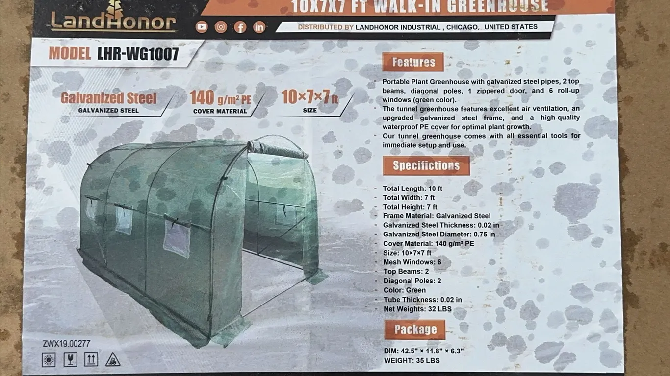LandHonor Walk-in Greenhouse Unused