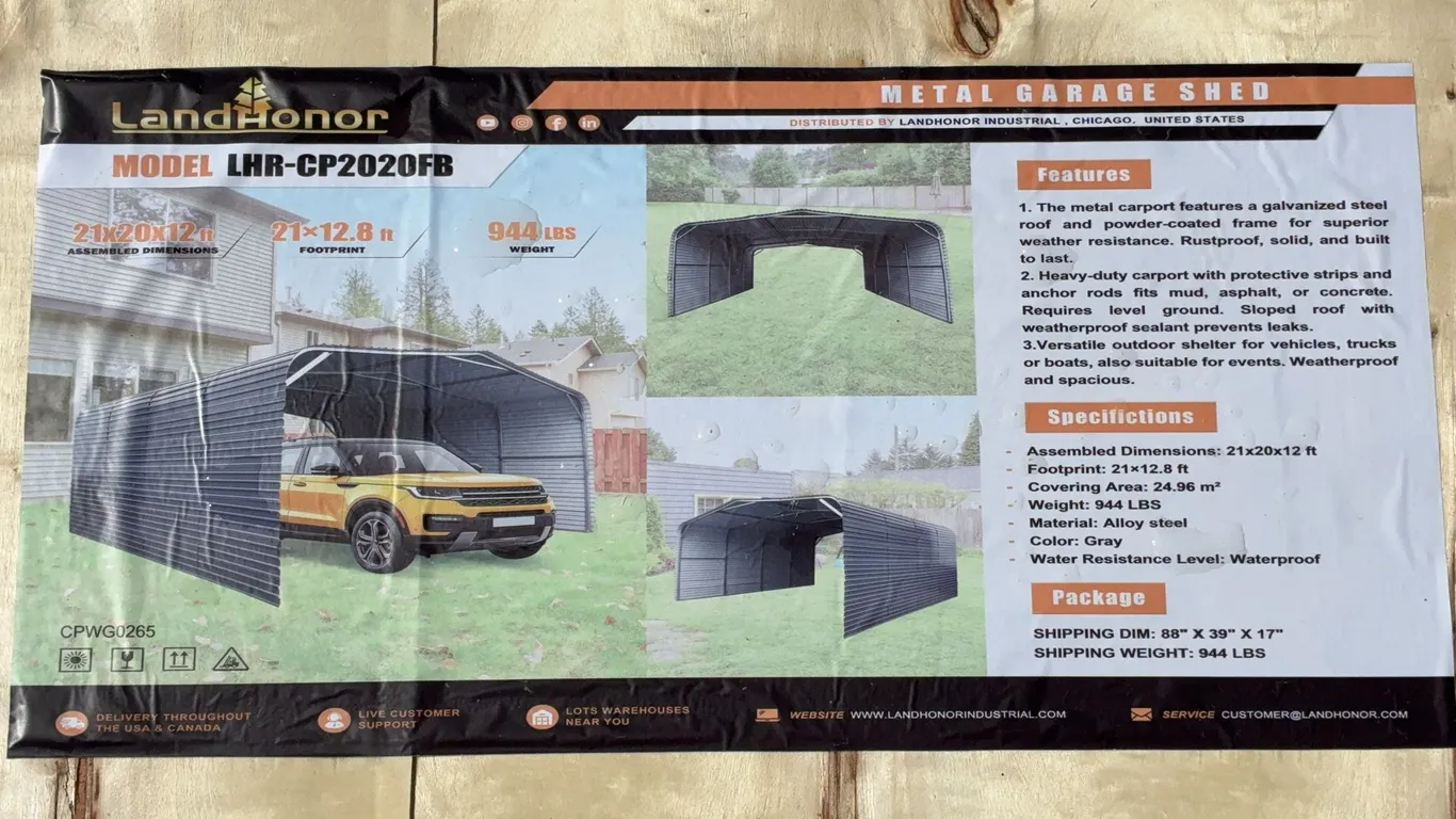 Landhonor 21 x 20 x 12 FT. Metal Garage Shed Unused