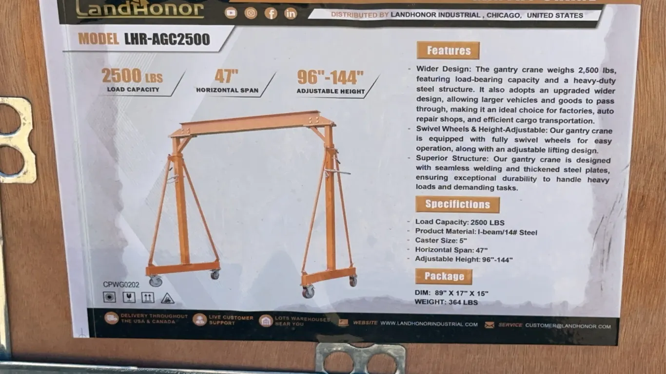 Landhonor 2500 LBS. Gantry Crane Unused
