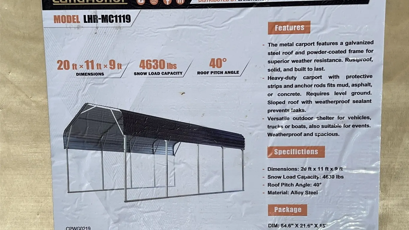 Landhonor 20 x 11 x 9 FT. Metal Carport Unused