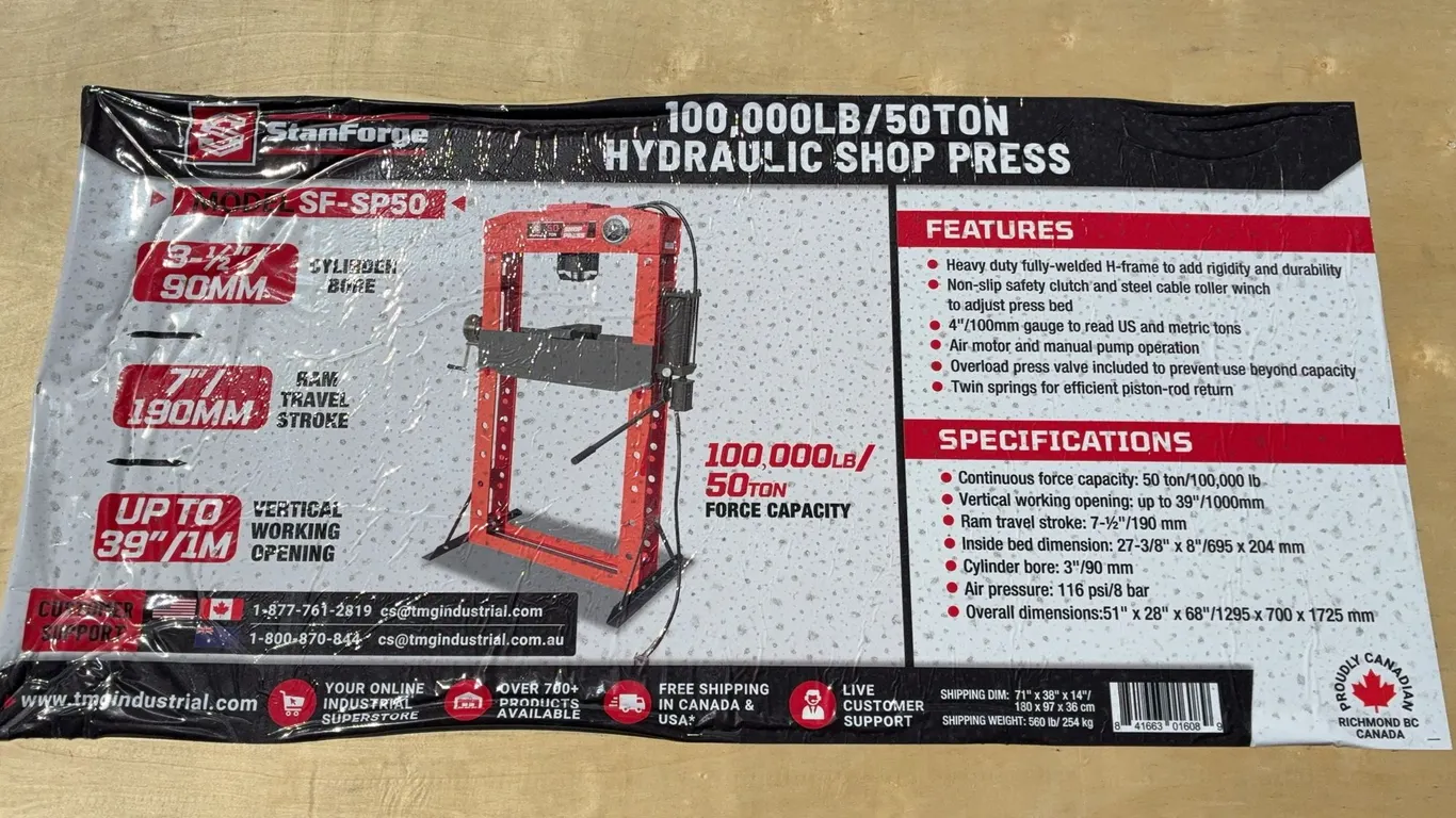 10,000 LBS TMG Hydraulic Shop Press Unused