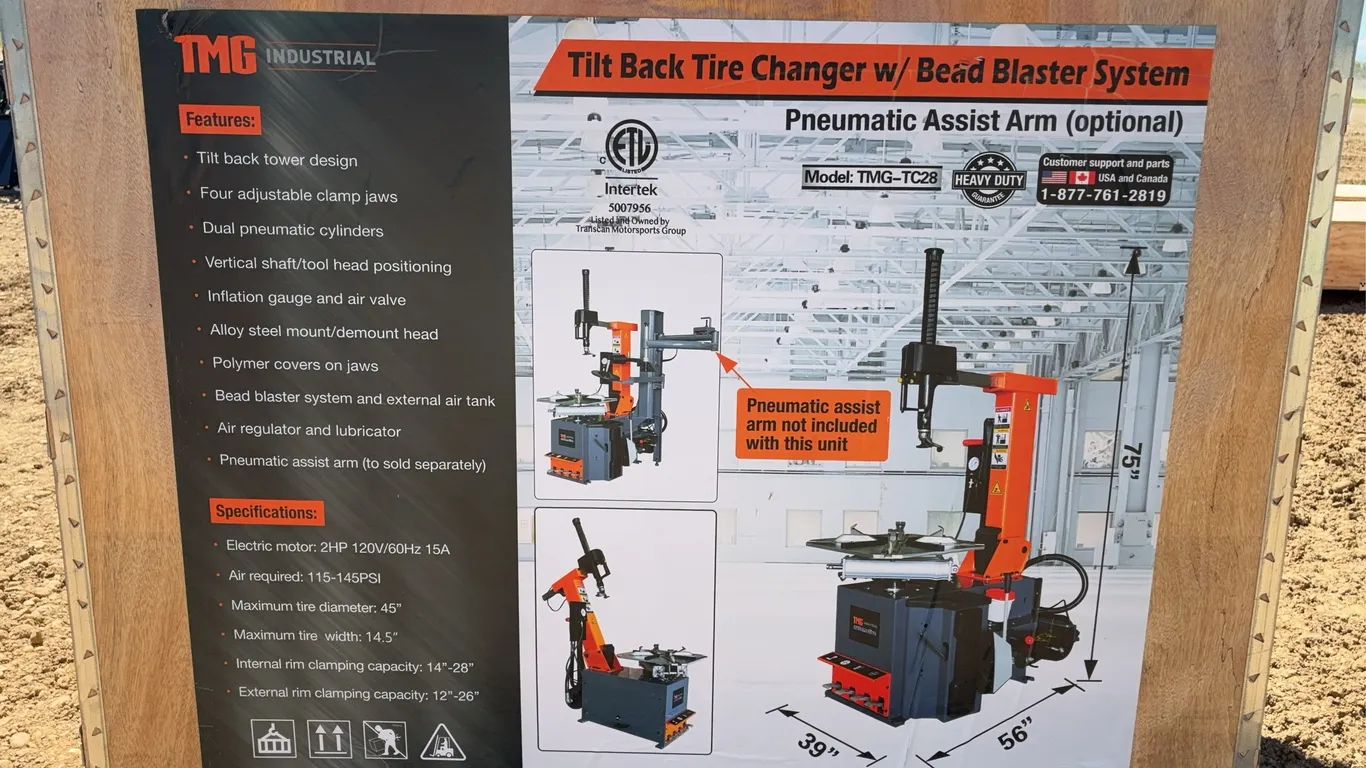 28 IN. TMG Tilt Back Tire Changer & Bead Blaster System Unused