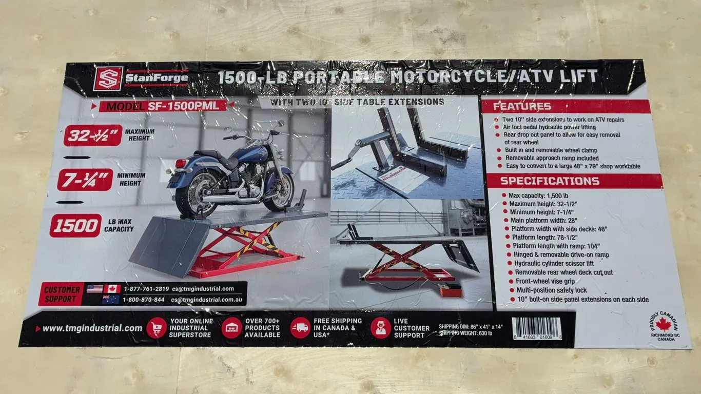 TMG 1500 LBS Portable Motorcycle/ATV Lift Unused