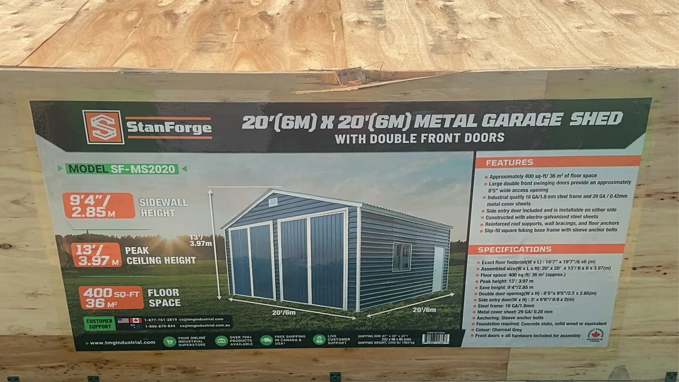 TMG 20 x 20 FT. Metal Garage Shed Unused