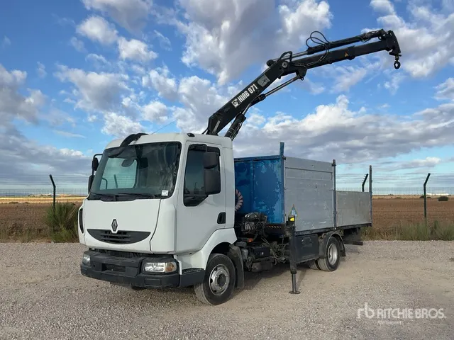 Hiab 071AW Knuckle Boom on 2008 Renault MIDLUM 190.10 4x2 Flatbed Truck with Crane