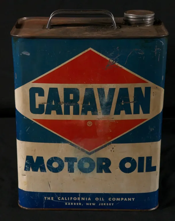 2 GAL CAN CARAVAN MOTOR OIL CALIFORNIA OIL COMPANY BARBER NW JERSEY