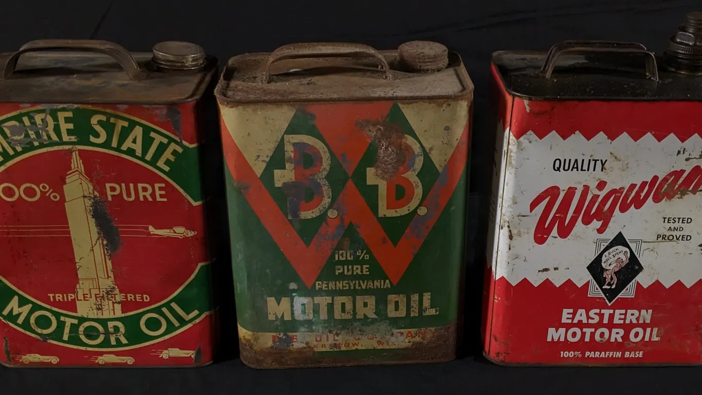 3 ASSORTED 2 GAL OIL CANS WIGWAM (B&B KRAKOW WI) EMPIRE STATE