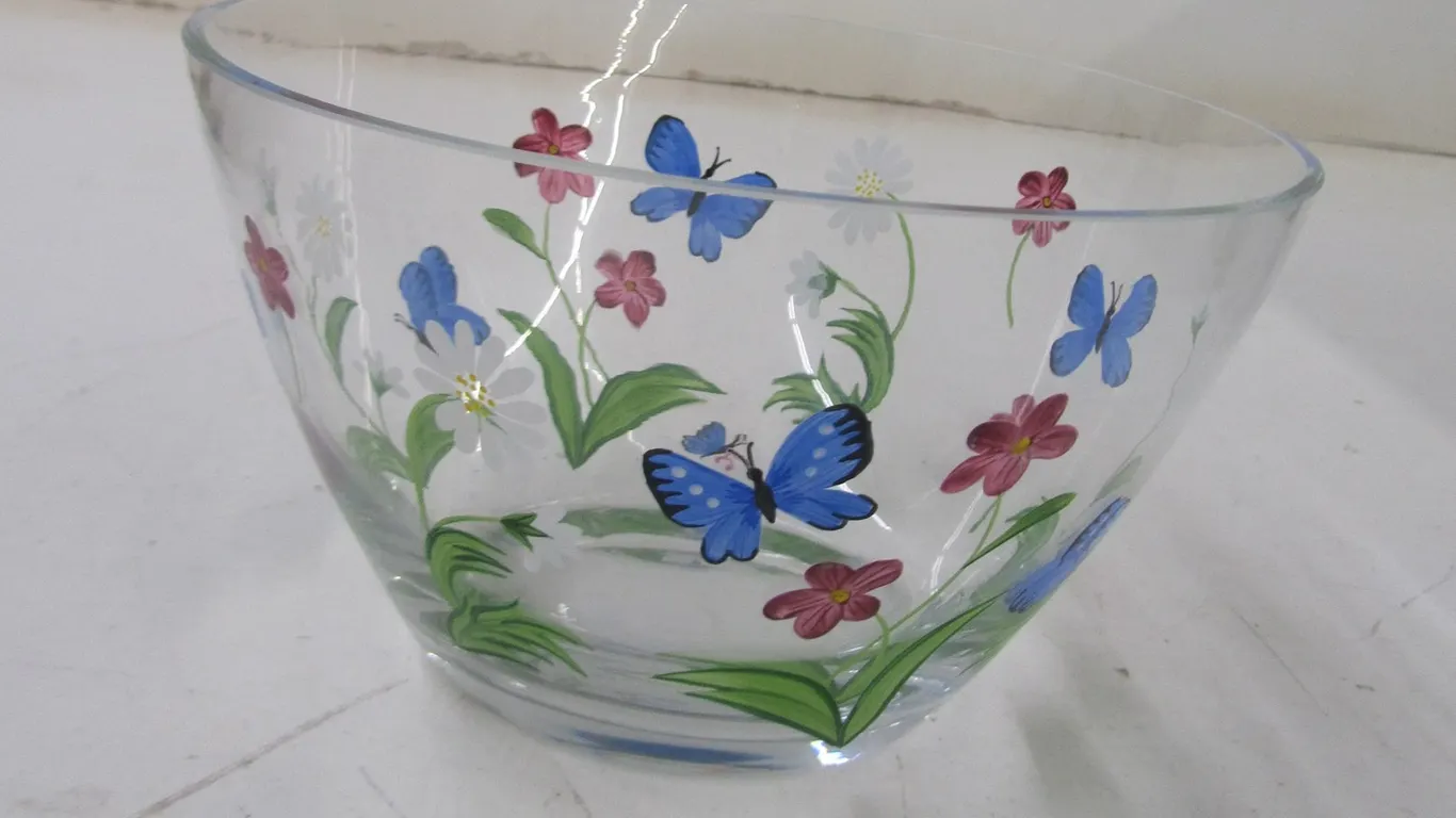 Hand Painted Glass Serving Bowl