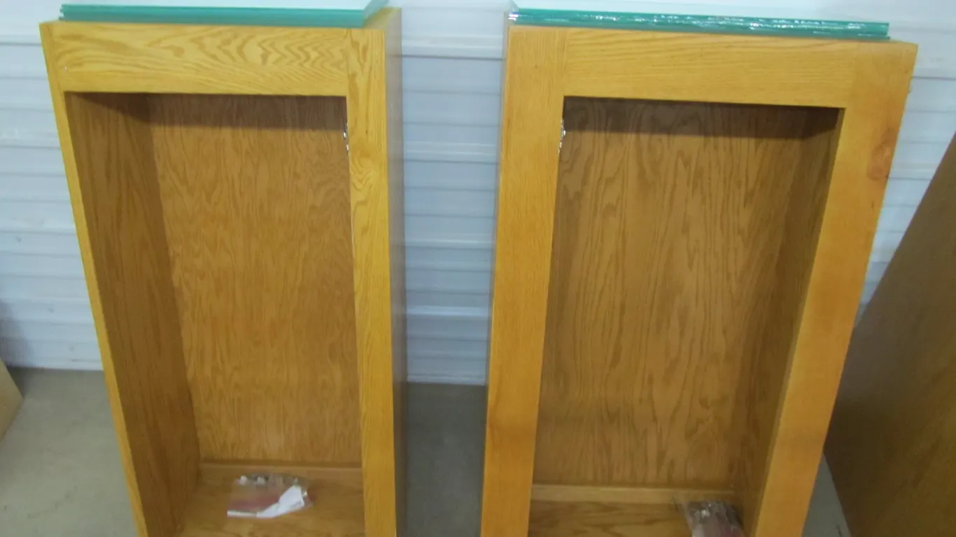 (2) Custom Built Oak Cabinets