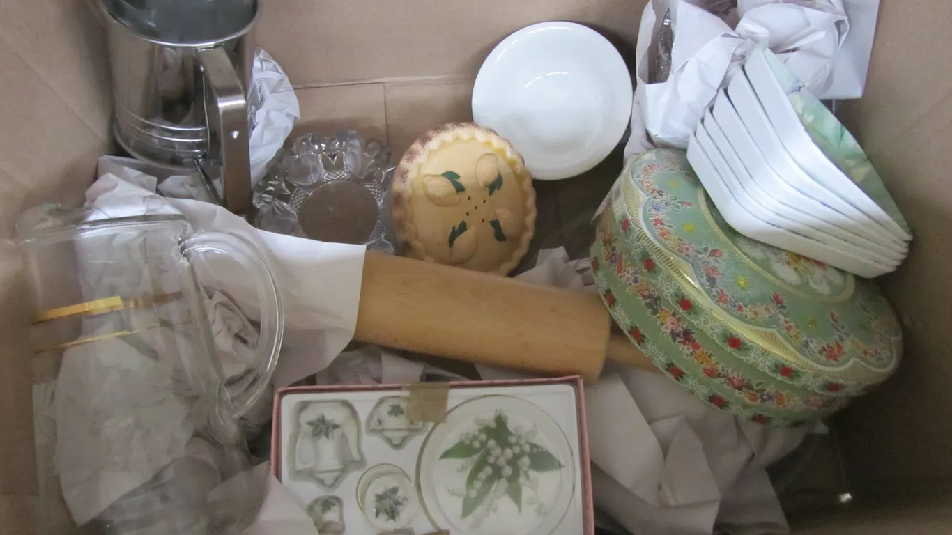 Box Of Assorted Dishware And More