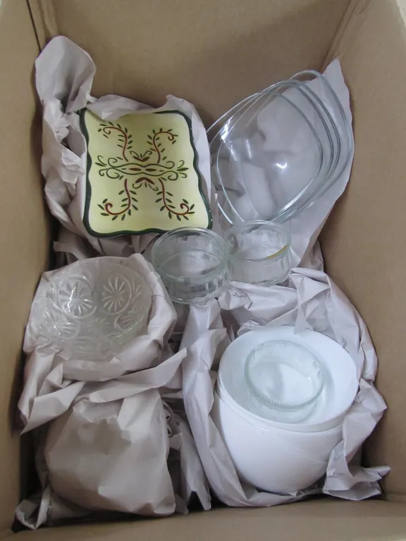 Box Of Assorted Dishware And More