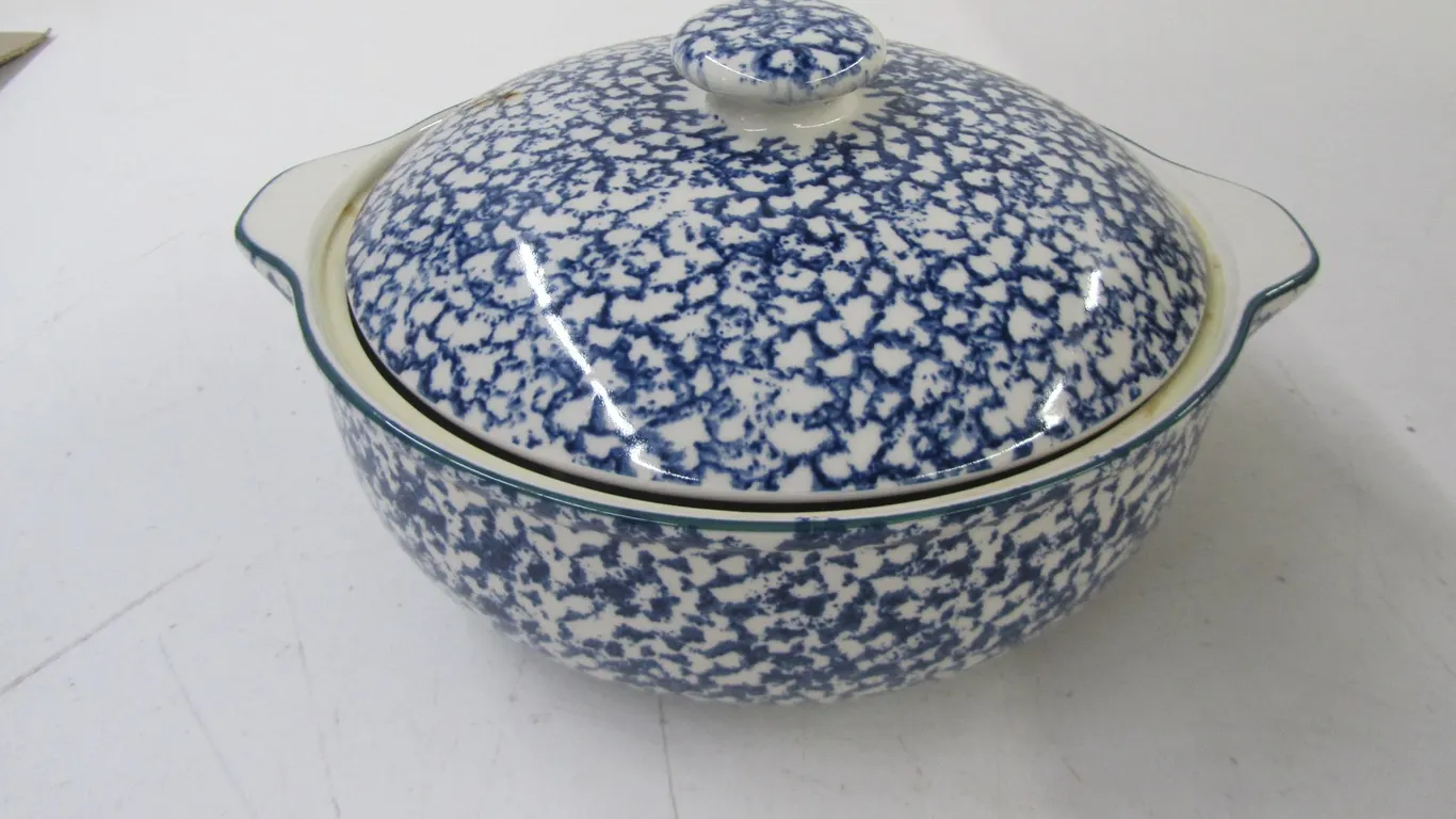 Folk Craft "Cabin In The Snow" Stoneware Bowl w/Lid