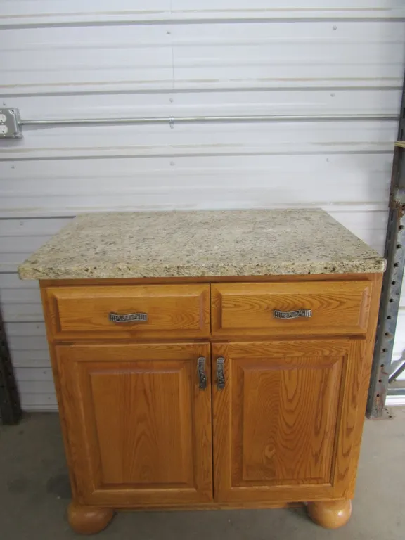 Custom Built Oak 2-Drawer Cabinet w/Granite Top