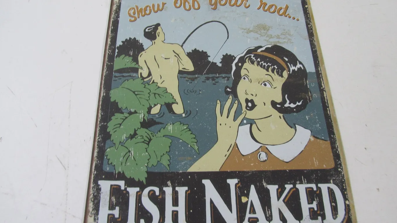 Metal Fish Naked Novelty Sign