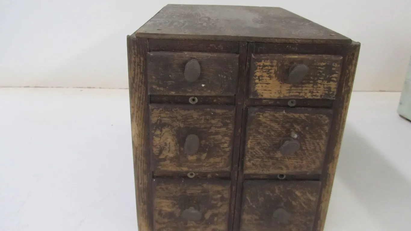 Vintage Wood 6-Drawer Sewing Machine Table Cabinet
