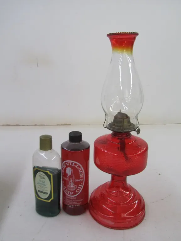 Red Glass Oil Lamp w/Globe