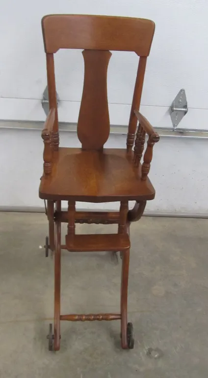 Vintage Wood High Chair w/Wheels