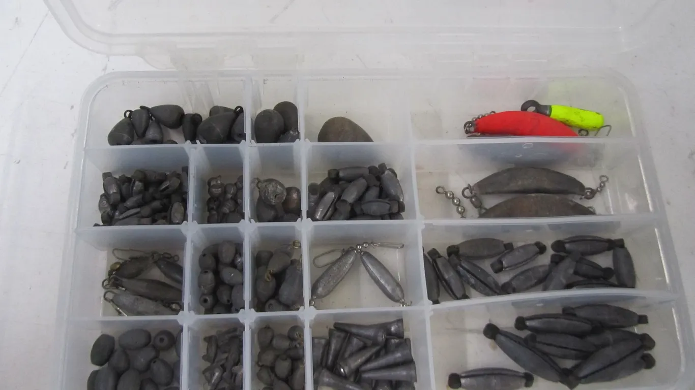 Organizer Full Of Assorted Lead Weights