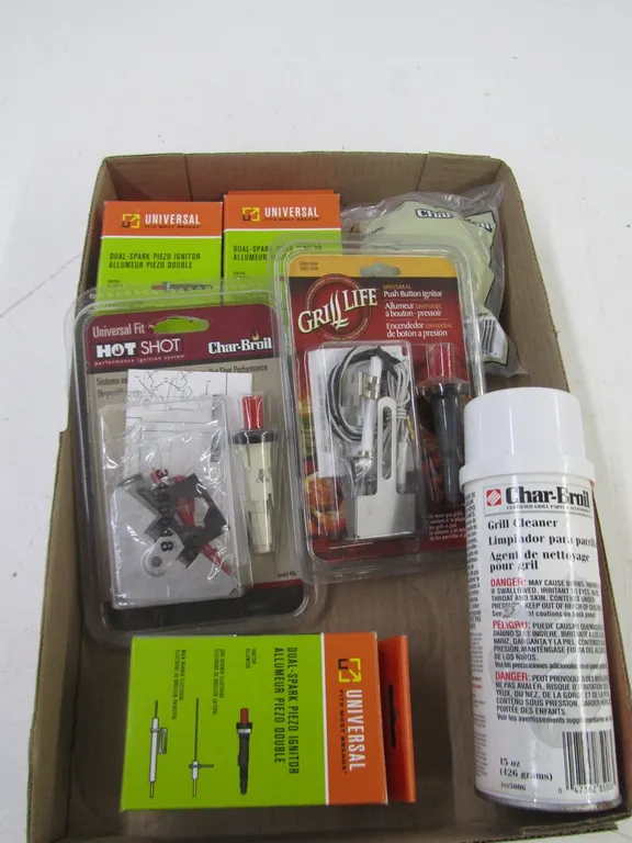 Universal Grill Push Button Ignitors, Grease Cup, And Can Of Grill Cleaner
