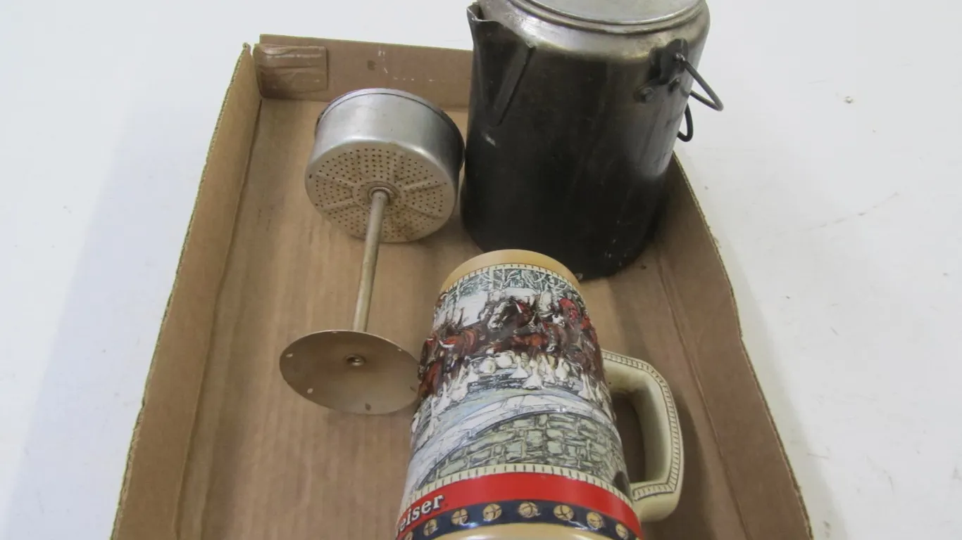 1988 Budweiser Holiday Stein And Vintage Coffee Percolator
