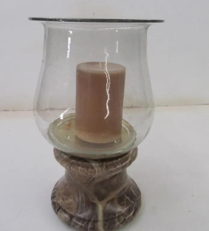 Large Glass Candleholder w/Candle