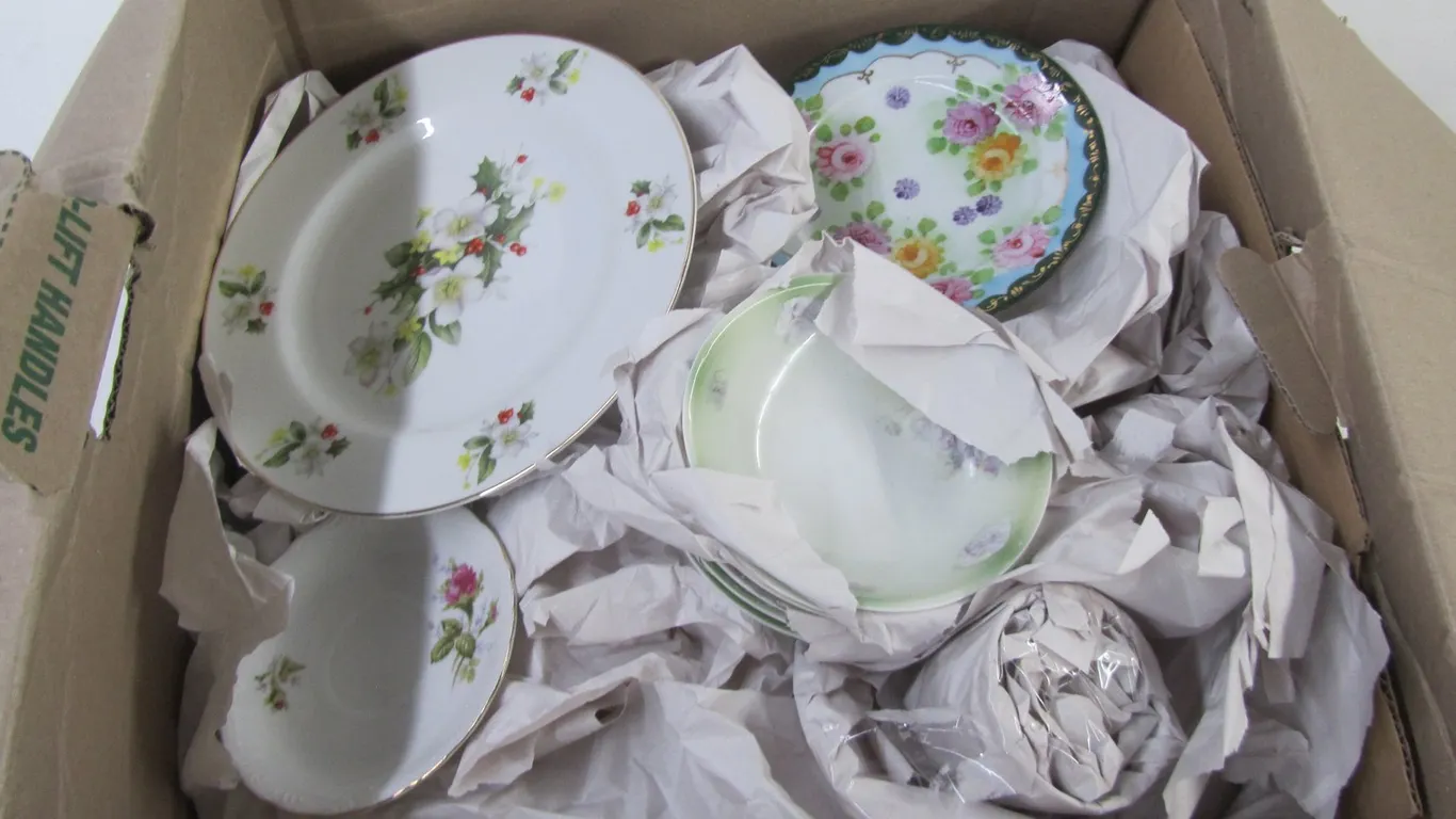 Box Full Of Assorted China Dishware