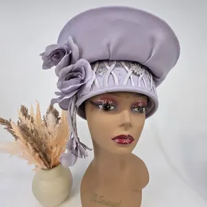 ML Studio Lavender Church Hat Floral Beaded Formal Dress Hat