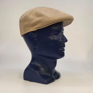 Mens Tan Knit Flat Cap Ivy Newsboy Hat Mesh Breathable Beige Made in Korea