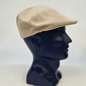 Mens Beige Knit Flat Cap Ivy Driving Hat Size L/XL