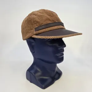 Vintage Style  Brown Corduroy Baseball Cap with Faux Leather Brim Mens Hat Tan