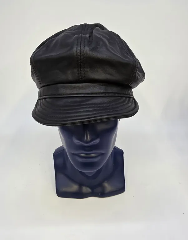 Vintage Black Leather Newsboy Cap Mens Eight Panel Baker Boy Slouchy Hat