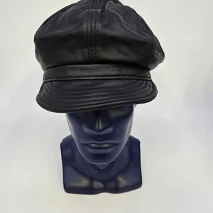 Vintage Black Leather Newsboy Cap Mens Eight Panel Baker Boy Slouchy Hat