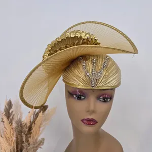 Designed by Sylvia Vintage Gold Metallic Rhinestone Pillbox Hat Mesh Fascinator
