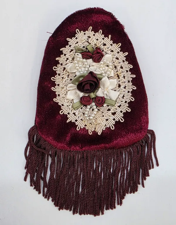 Burgundy Velvet Floral Pouch Fringe Victorian Style Coin Purse Burgundy Wine