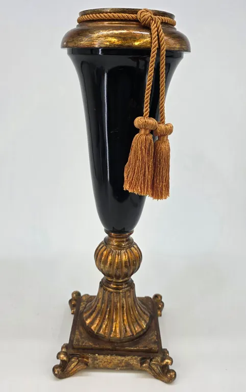 Heavy Wooden Black and Gold Candle Holder