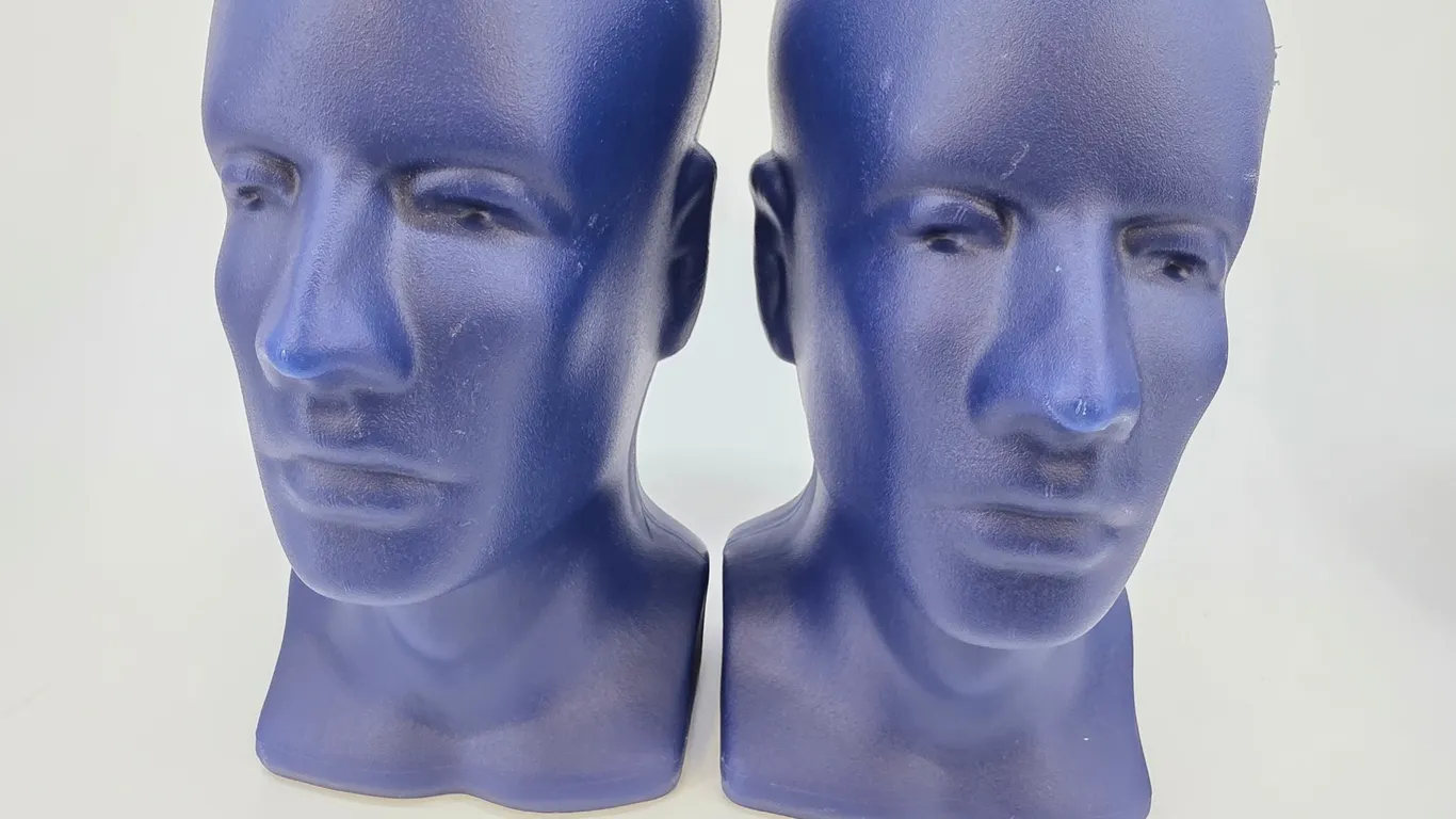 Blue Male Mannequin Head Bust Set of 2 Plastic Display Stands