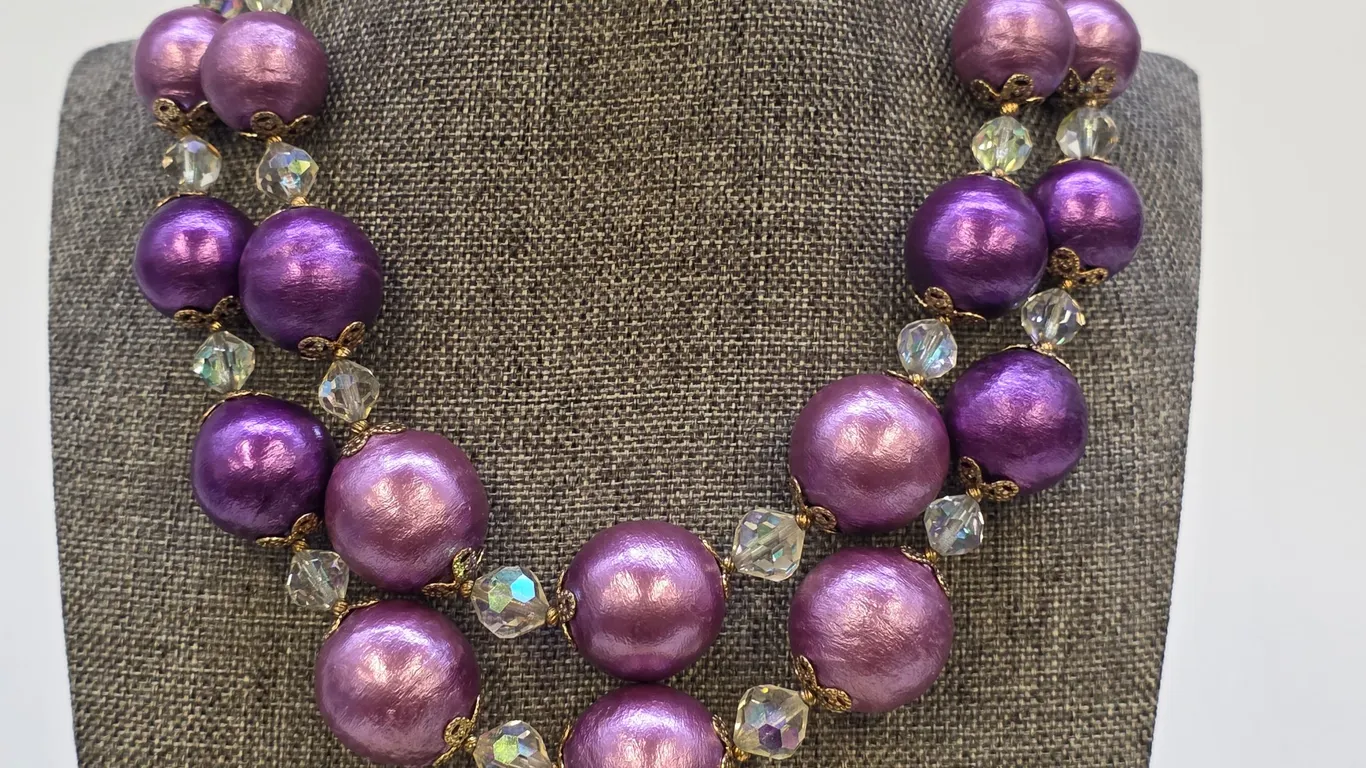 Purple Faux Pearl Double Strand Necklace