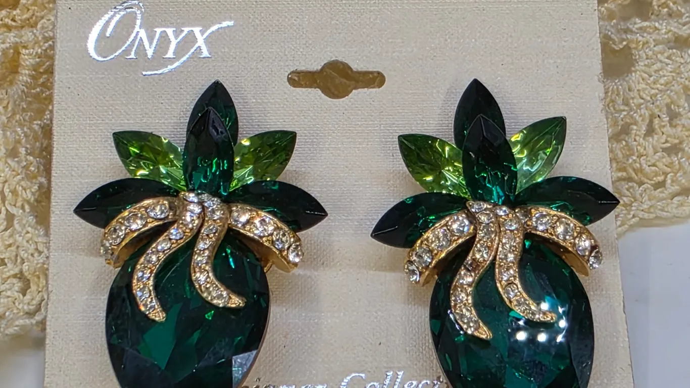 Designer Collection Green l Pineapple Clip On Earrings Made in USA