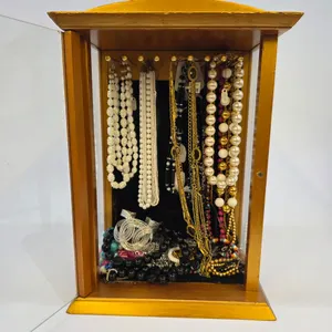 Costume Jewelry Lot with Wooden Display Case