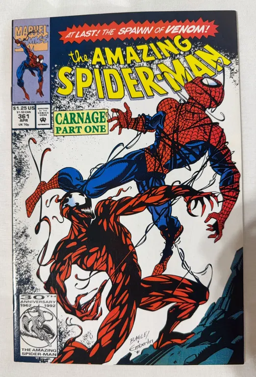 The Amazing Spider-Man #361 features the first full appearance of the villain Carnage